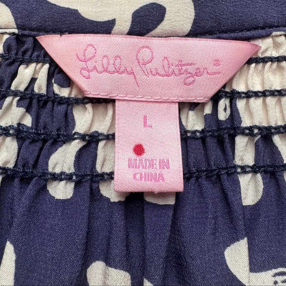 Lilly Pulitzer Elsa Elephant Navy and Cream Patterned Top - Picture 3 of 8